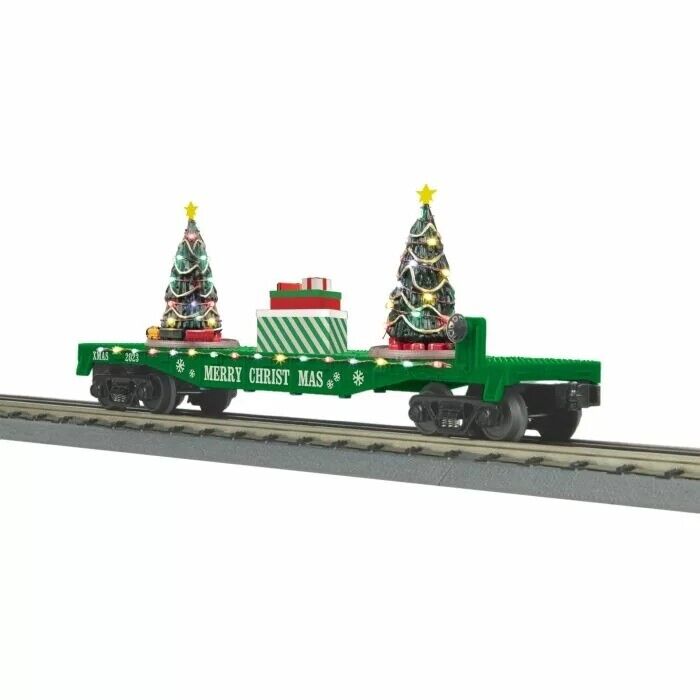 MTH 30-76864 GREEN FLAT CAR W/LIGHTS CHRISTMAN TREE