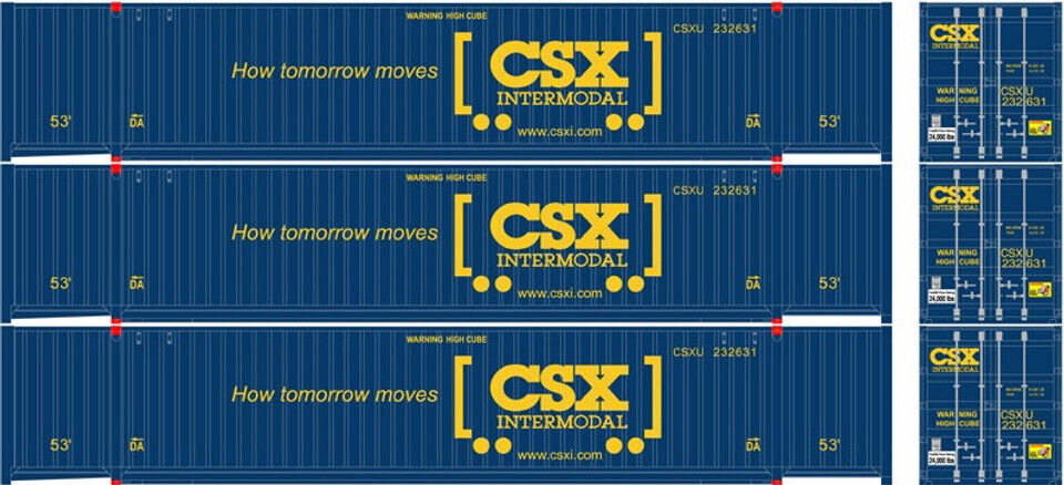 Atlas 20006660 - 53' JINDO Container (3) CSX (CSXU) - HO Scale
