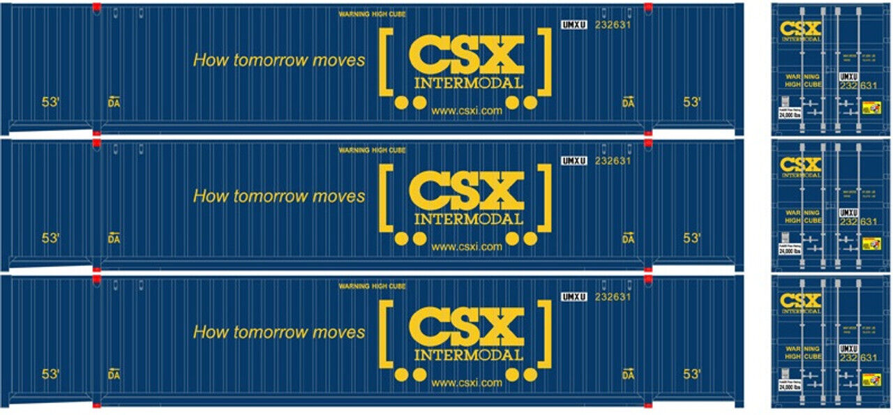 Atlas 20006662 - 53' JINDO Container (3) CSX (CSXU) - HO Scale