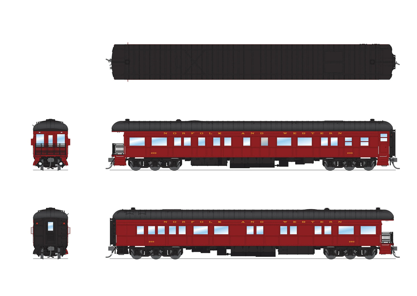 Broadway Limited Imports HO 8954 Heavyweight Business Car Norfolk & Western '1950's Appearance' N&W #200