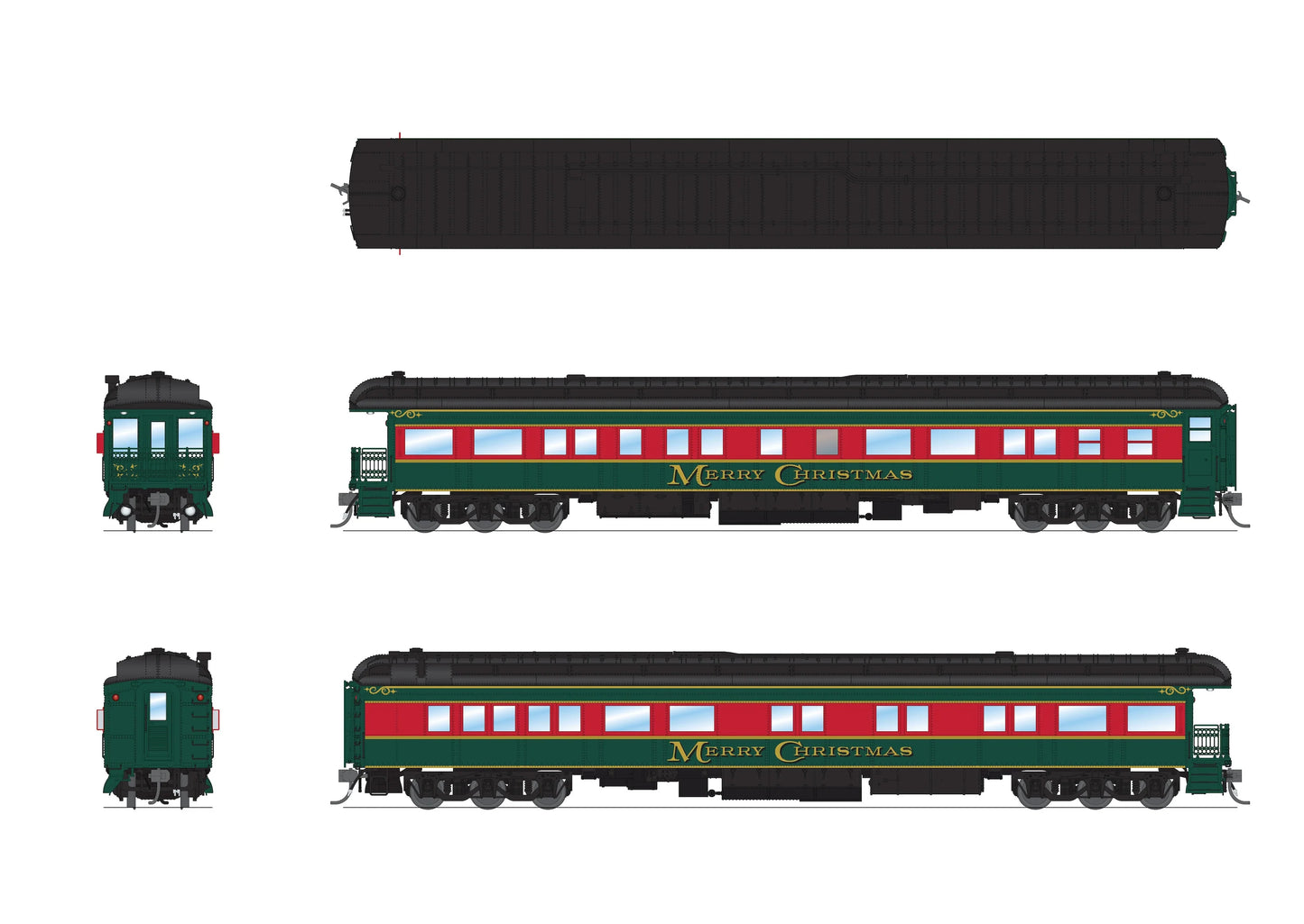 Broadway Limited Imports 9103 Heavyweight 5-Car Passenger Set, Christmas Paint Scheme, HO Scale
