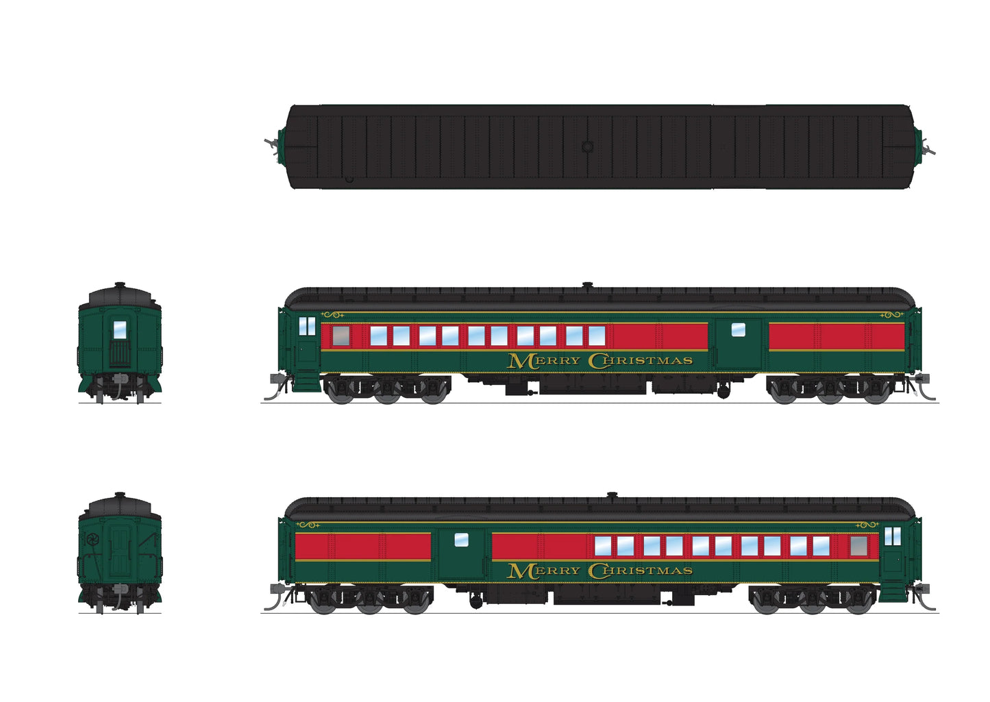 Broadway Limited Imports 9103 Heavyweight 5-Car Passenger Set, Christmas Paint Scheme, HO Scale