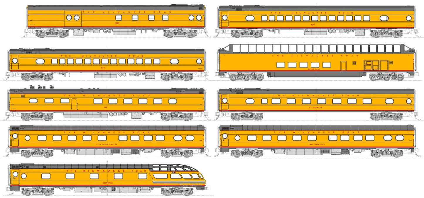 KATO 106-089, N Scale Milwaukee Road Olympian Hiawatha, Post 1955 Scheme 9 Car Set