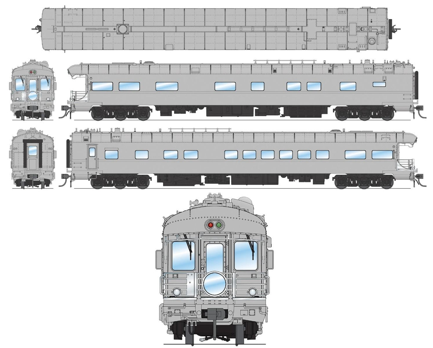 Broadway Limited Imports BLI-9016, HO Union Pacific Business Car, Painted Primer Gray w/ Black Trucks