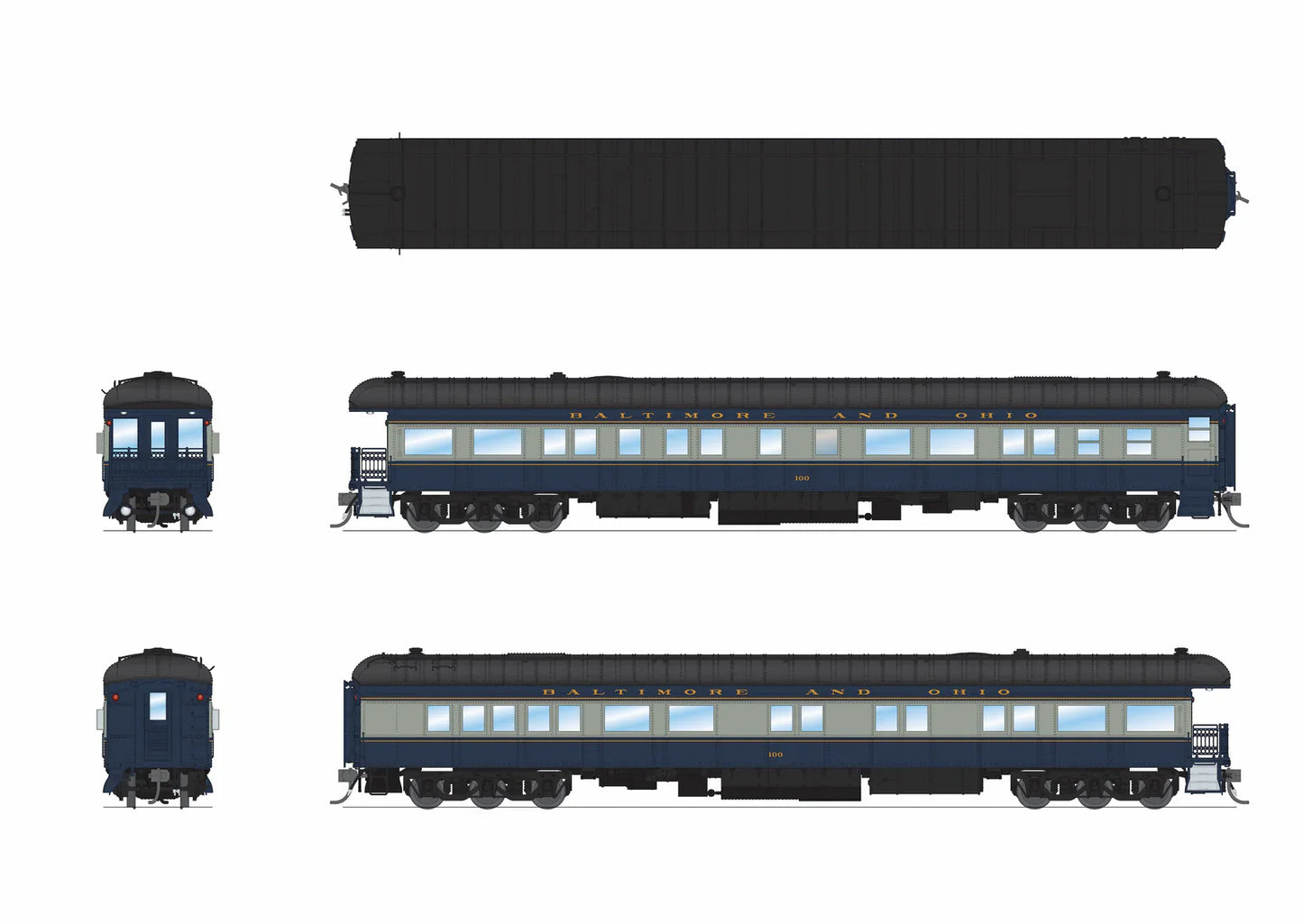 BLI 9721 HO Scale Pullman Business Car Baltimore & Ohio "B&O 100" (Blue & Gray Scheme)