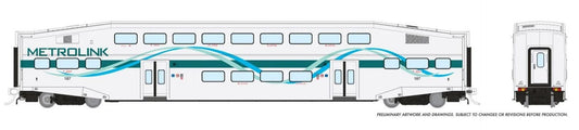 Rapido 146046, HO Scale BiLevel Commuter Car, Metrolink-White Ribbon Coach #187