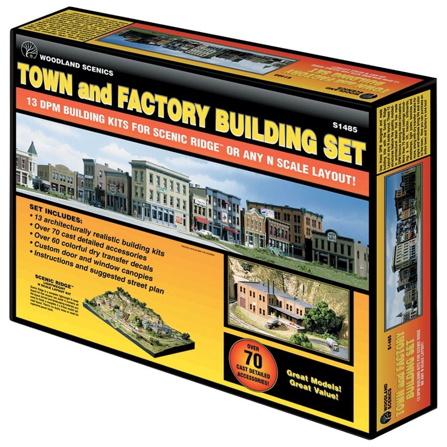 Woodland Scenics N Scale 785-1485 Town & Factory Building Set(TM), Kit