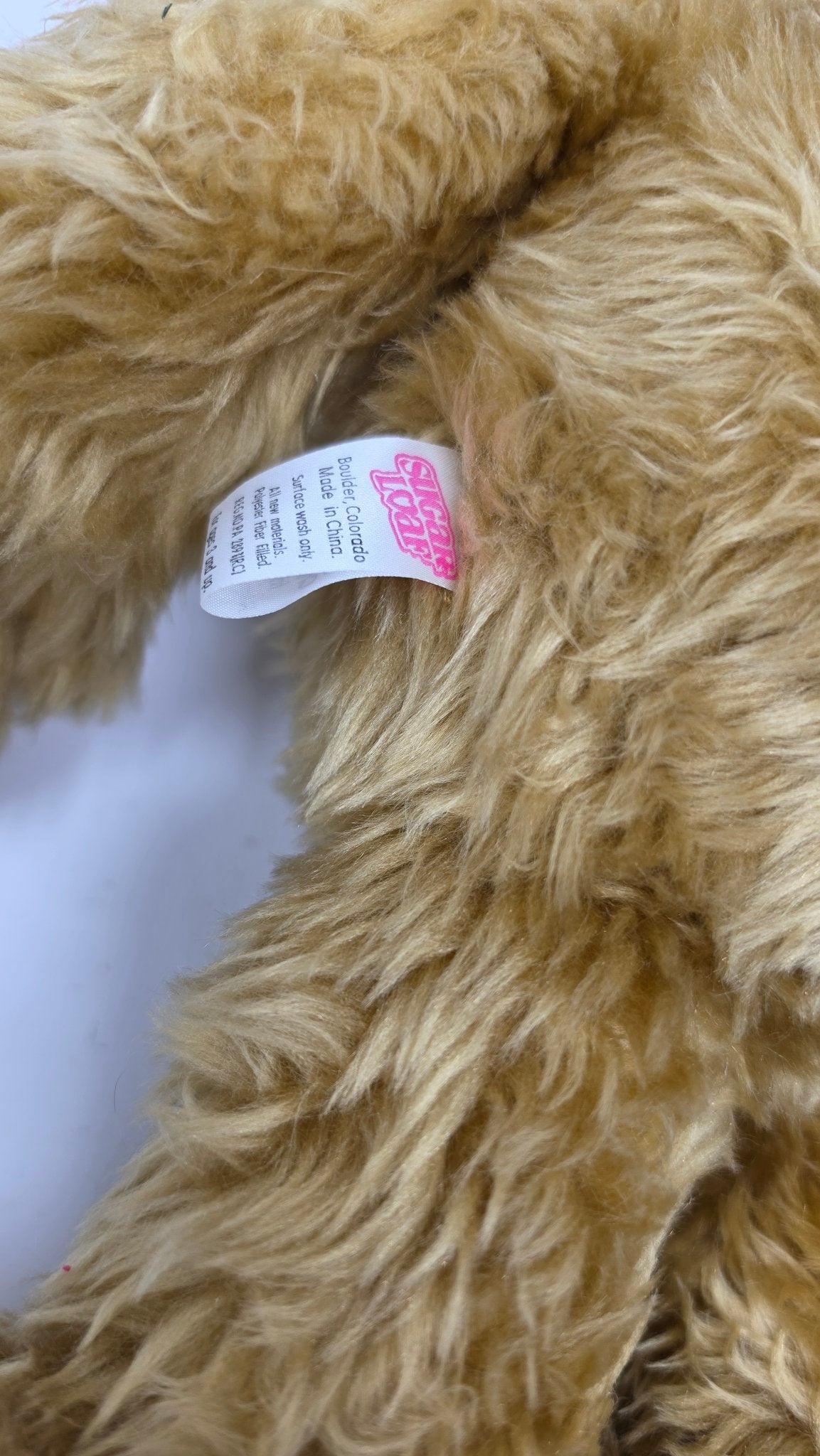 Sugar Loaf Plush Teddy Bear — Golden Shaggy Bear with Plaid Bow