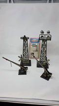 Used O Gauge Layout Accessory Bundle — 2 Spotlight Towers, 2 Crossing Gates, Life-Like Light-Ups