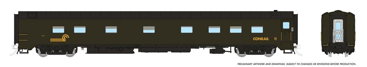 Rapido 104110 HO 10-5 Sleeper - Ready to Run - Super Continental Line(TM) -- Conrail #11 (Pullman Green, black)