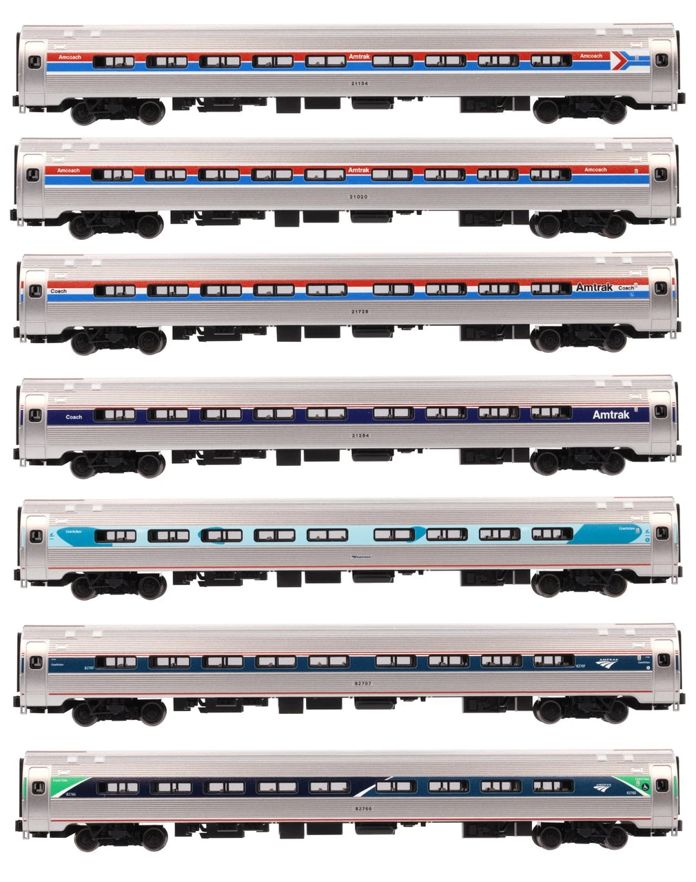 Kato 106-105-1 - Amfleet I Coach 7 Car Set All Phases (Limited Edition) w/ Pre-Installed Lights Amtrak (AMTK) - N Scale