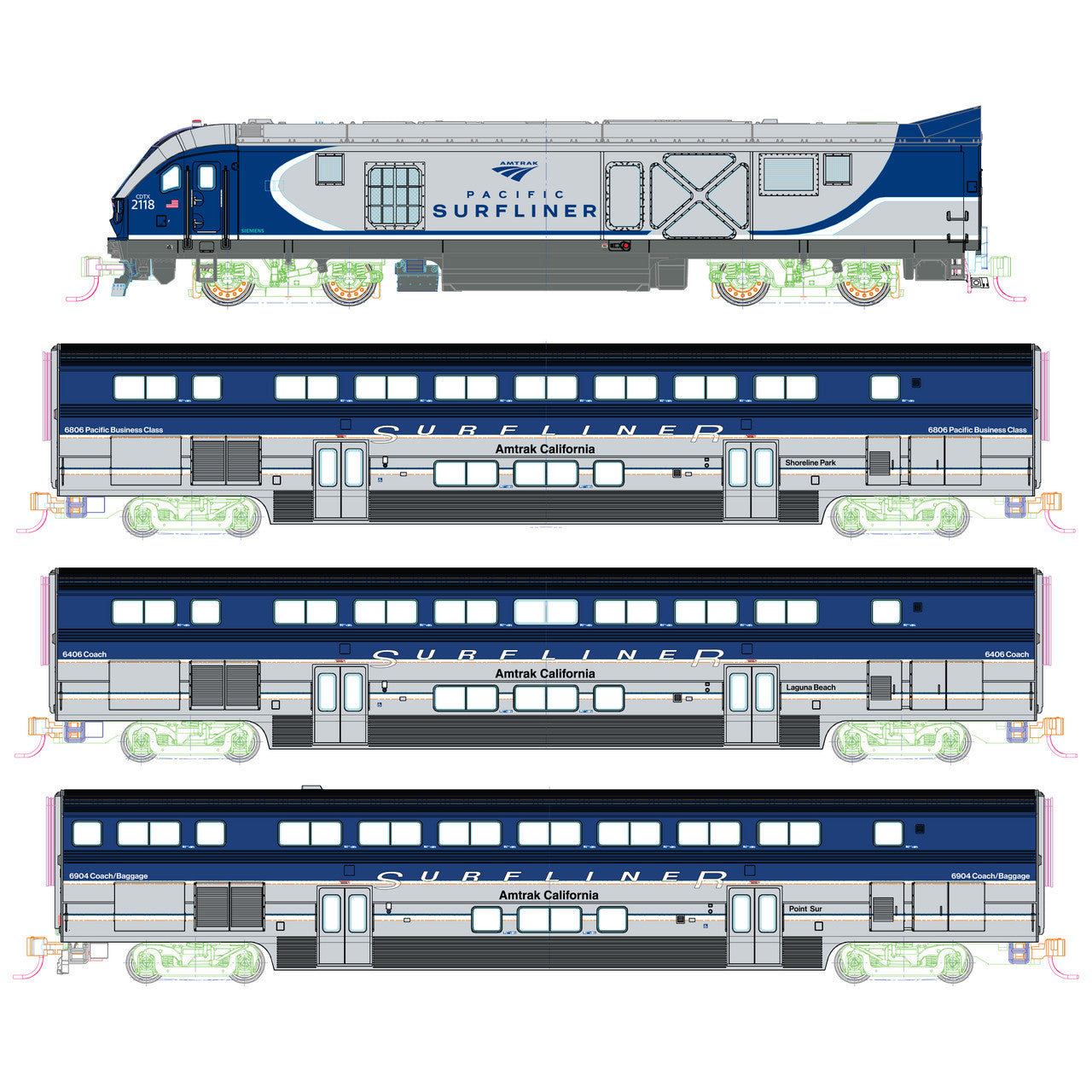 Kato 106-0048, N Scale Amtrak Pacific Surfliner Starter Set, Includes Siemens SC-44 Charger Locomotive, 3 Bi-Level Cars, Unitrack Oval & Power Pack