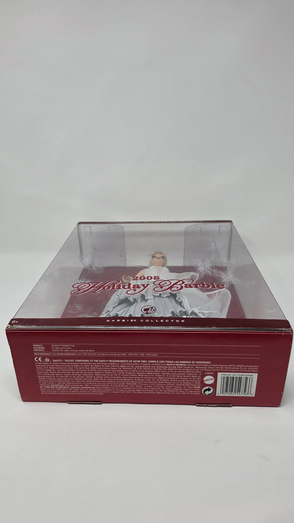 2008 Holiday Barbie box bottom with item number and UPC