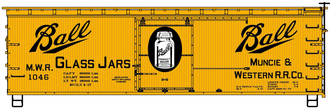 Accurail ~ HO Scale ~ 36' Wood Boxcar Muncie & Western ~ 1316