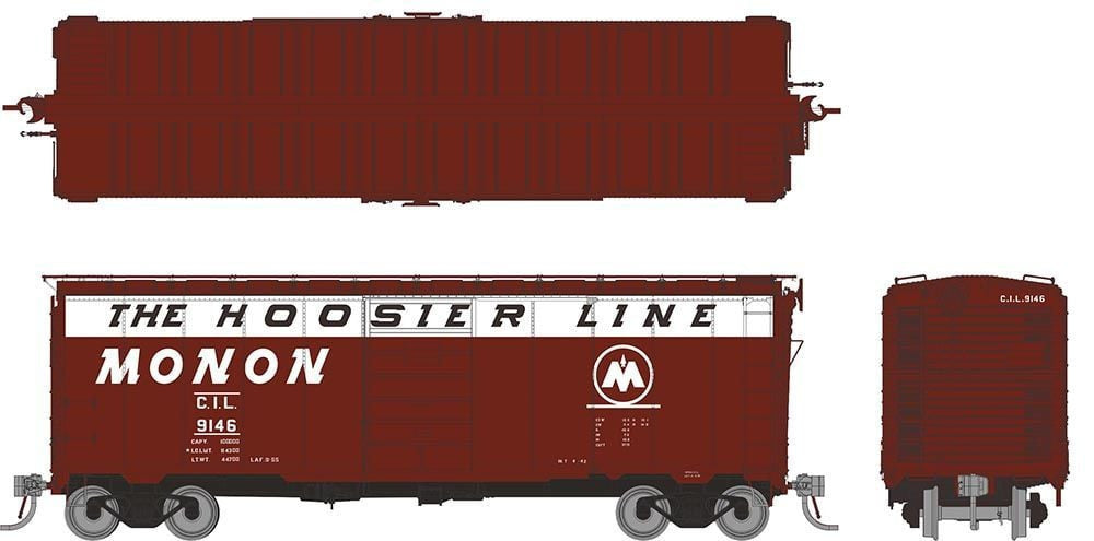 Rapido 181001 1937 AAR Boxcar w/ Square Corner Ends (6 Pk): Monon "The Hoosier Line"