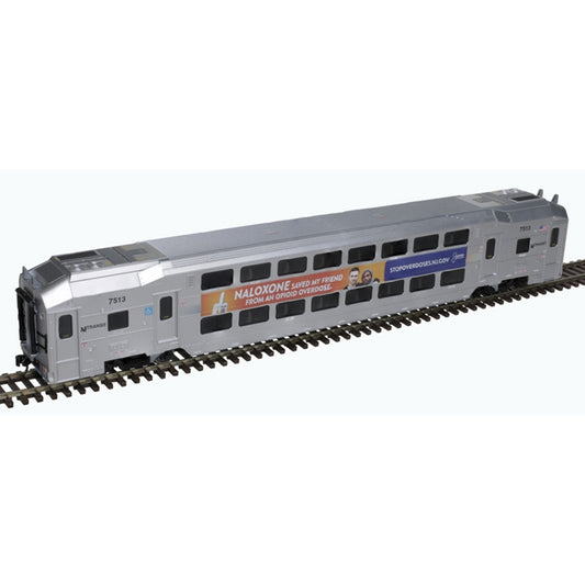 Atlas Master 20007480 HO Scale Multi-Level Trailer Commuter Car, Limited Edition NJ Transit Naloxone Banner #7504