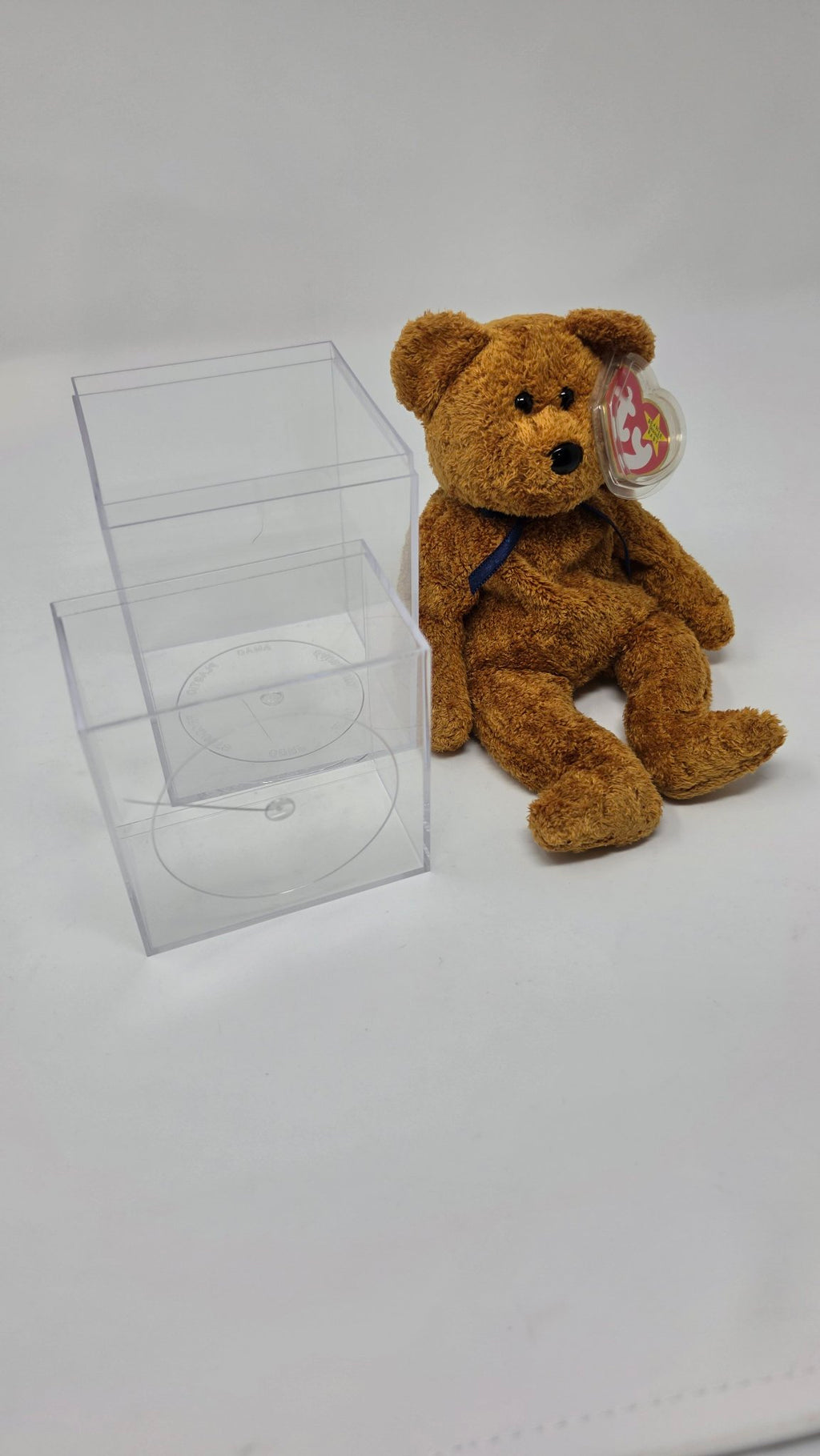 Ty Beanie Baby Fuzz — Brown Bear with Tags & Display Case