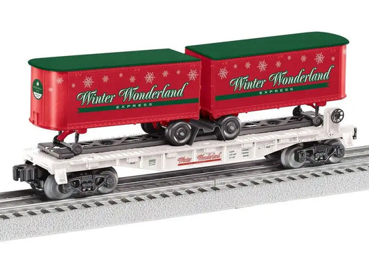 Lionel 2528680 O Winter Wonderland Christmas Flatcar with Piggyback Trailers christmas