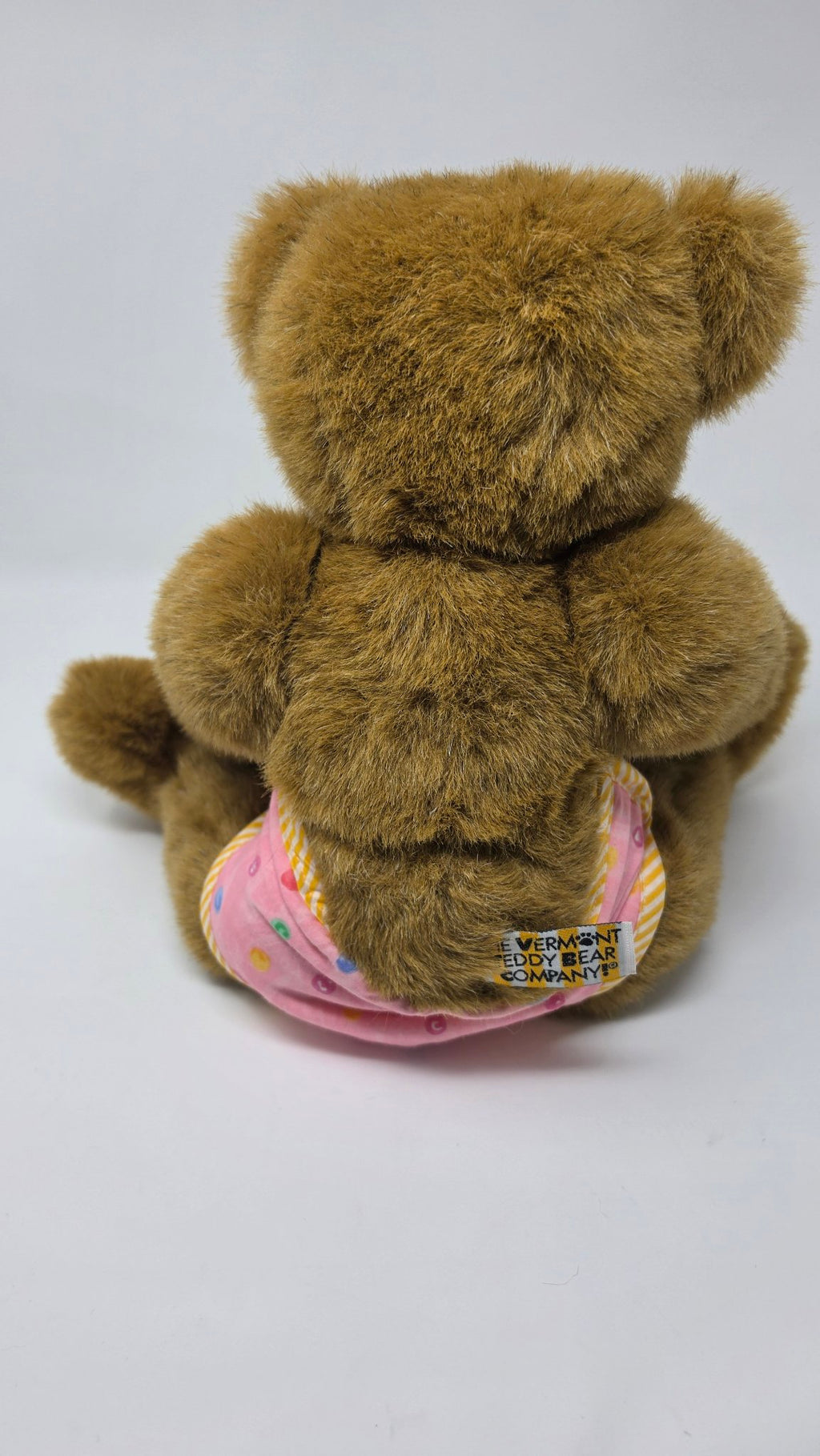 Vermont Teddy Bear baby bear back showing company tag