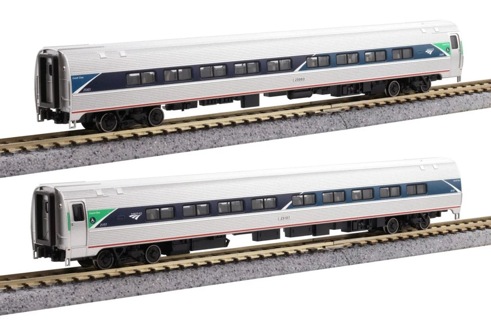 Kato 106-6295-1, N Scale Amtrak AMTK Amfleet II Coach 2 Car Set Phase VII w/Lighted Interiors