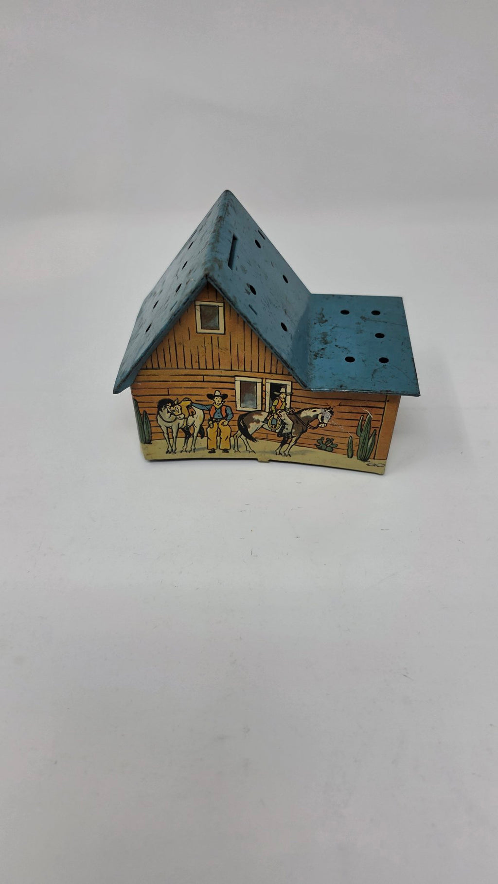 Vintage Tin Litho Bar X Dude Ranch Building Bank — Used