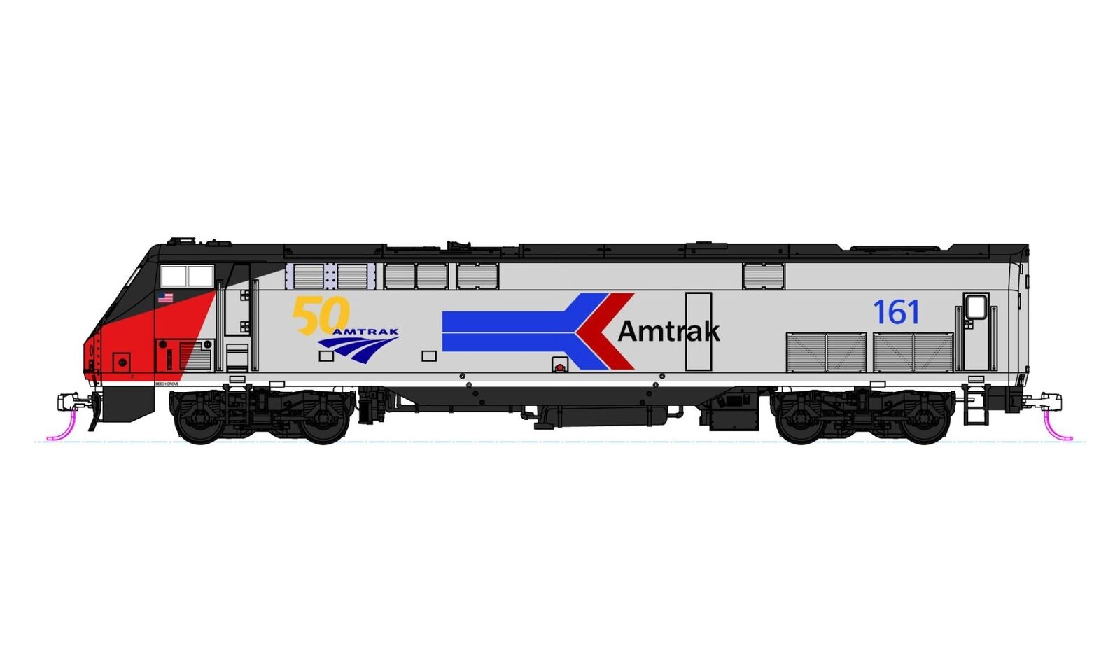 KATO 176-6036, N Scale GE P42, Std. DC, Amtrak Phase I 50th Logo #161