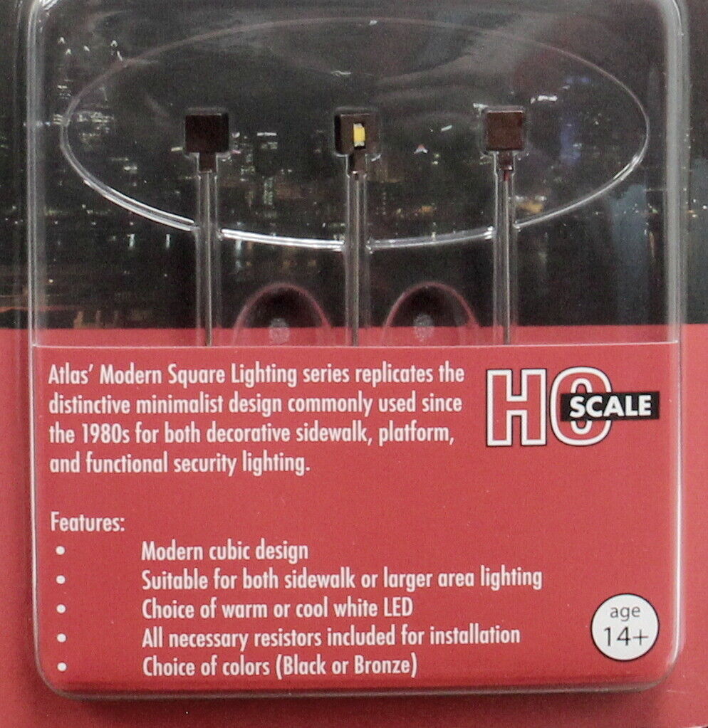 Atlas 70000219 - WALL MOUNT SQUARE LIGHT, BRONZE, WARM LED [3-PACK] - HO Scale