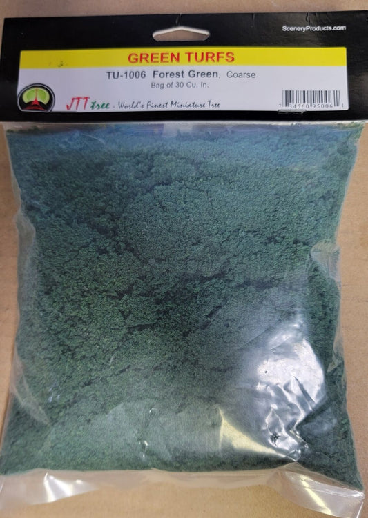 JTT Scenery 95006 Green Turfs TU1006 Forest Green Coarse 30 Cu In Bag