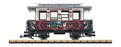 Wooden 2-Axle Passenger Car 2023 Christmas Car (cream, red, silver, Santa Scene)