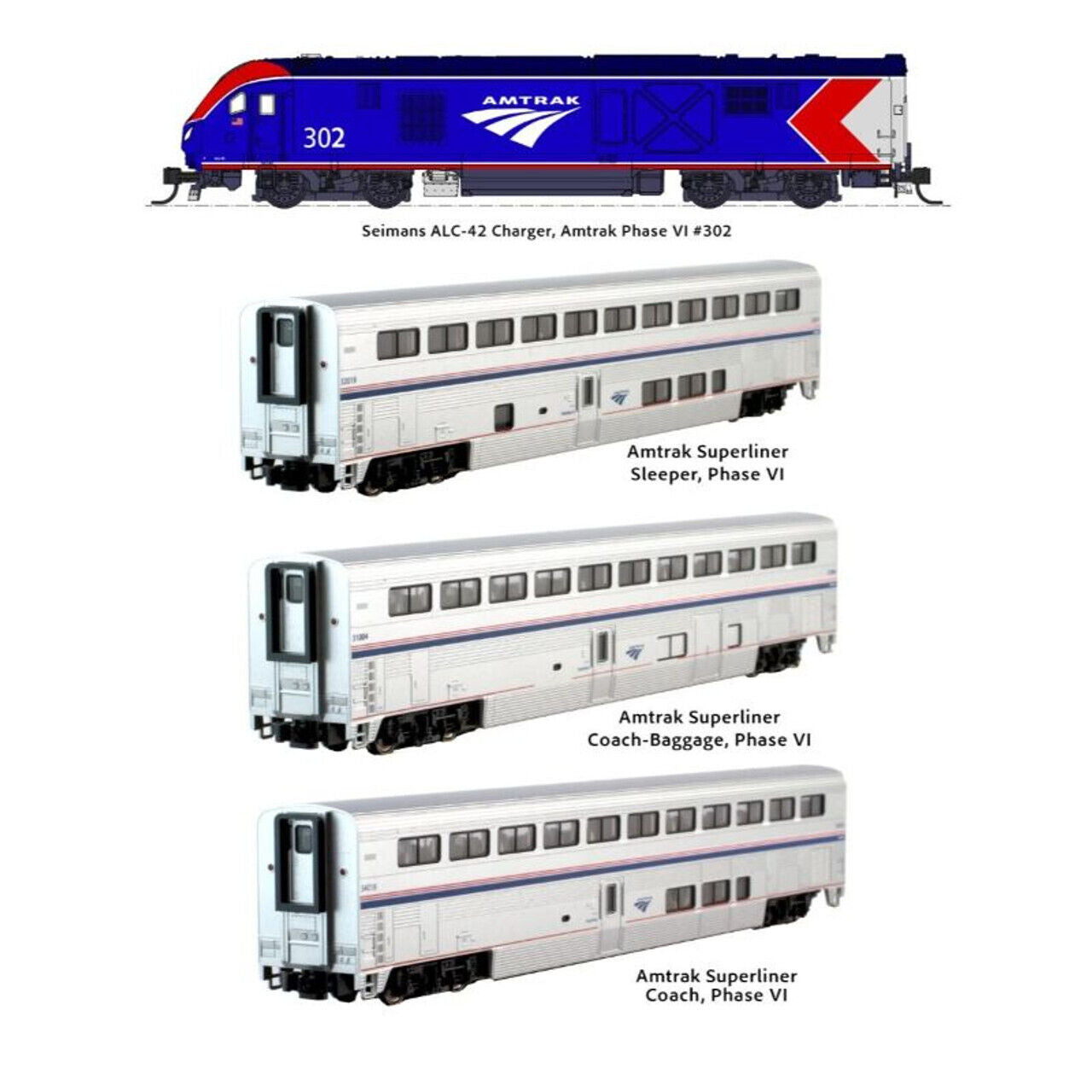 Kato 10-1788-S N Amtrak ALC-42 &amp; Superliner VI 4-Unit Kit DCC Sound