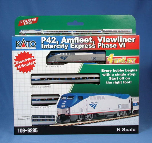 Kato 106-6285-DCC GE P42, Amfleet, Viewliner Set with Digitrax DCC, N Scale