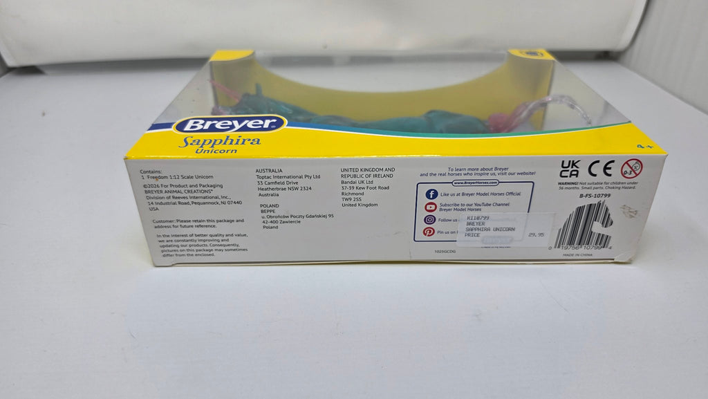 Breyer Sapphira Unicorn box back with UPC