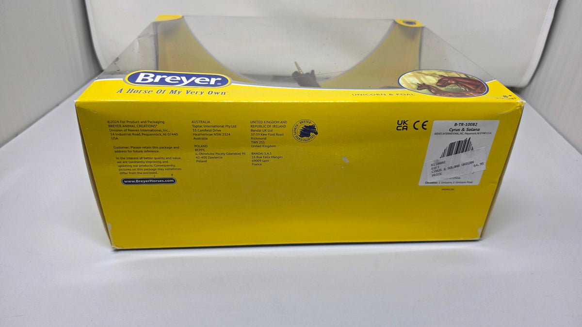 Breyer Cyrus and Solana unicorn set, box bottom back
