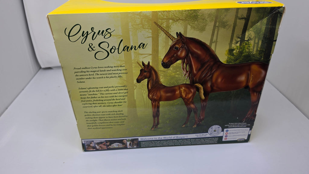 Breyer Cyrus and Solana unicorn set, box top back