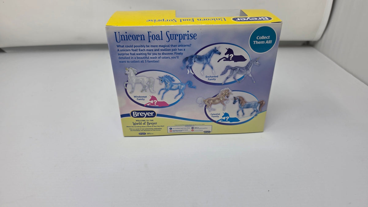 Breyer Unicorn Foal Surprise box showing all three families