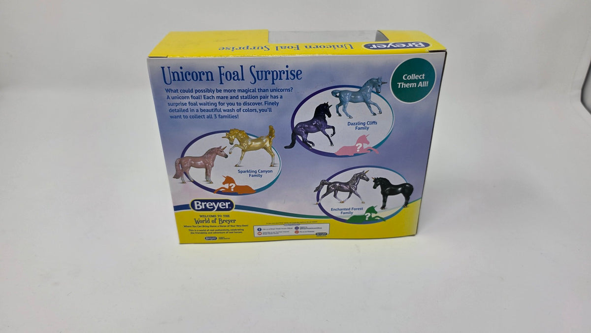 Breyer Unicorn Foal Surprise box showing all three families