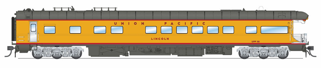 Broadway Limited 9594 - Business Car Union Pacific (UP) #101 "Lincoln", Yellow "Building America" Drumhead - HO Scale