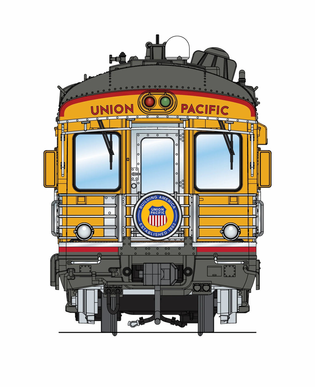Broadway Limited 9594 - Business Car Union Pacific (UP) #101 "Lincoln", Yellow "Building America" Drumhead - HO Scale