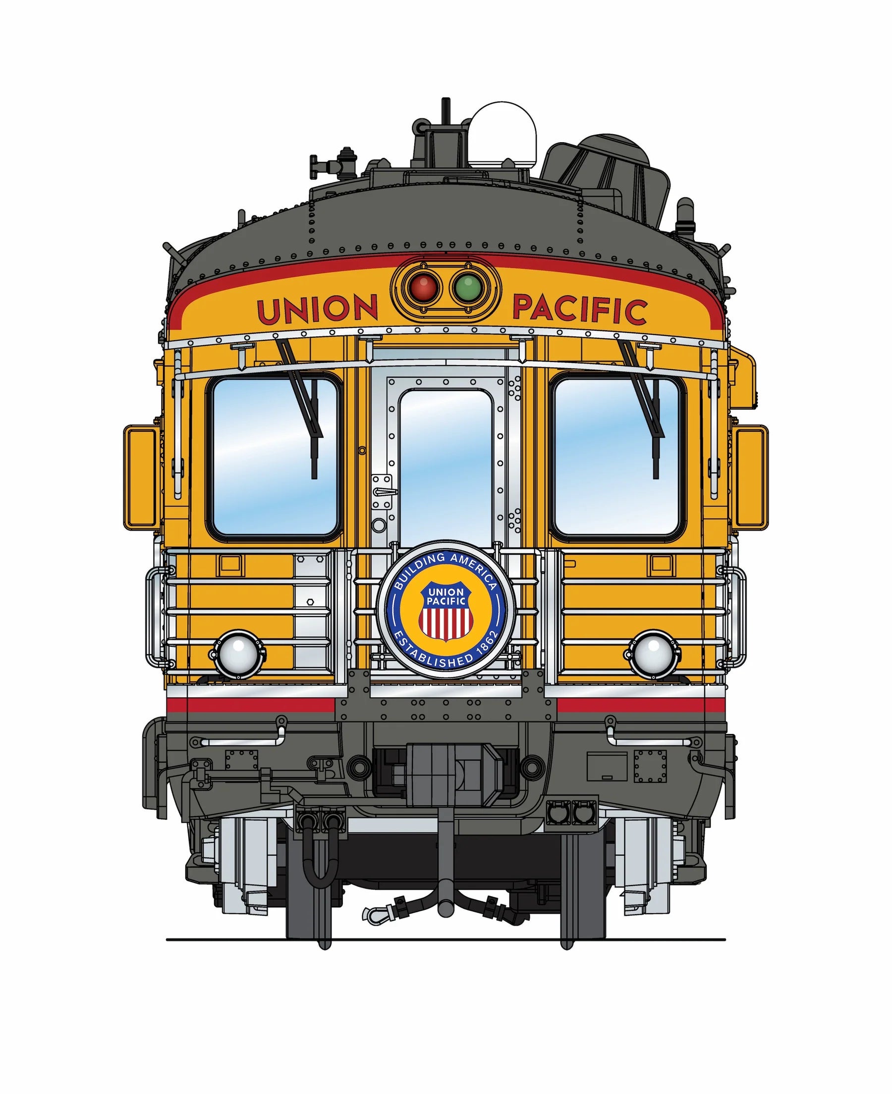 Broadway Limited 9594 - Business Car Union Pacific (UP) #101 "Lincoln", Yellow "Building America" Drumhead - HO Scale