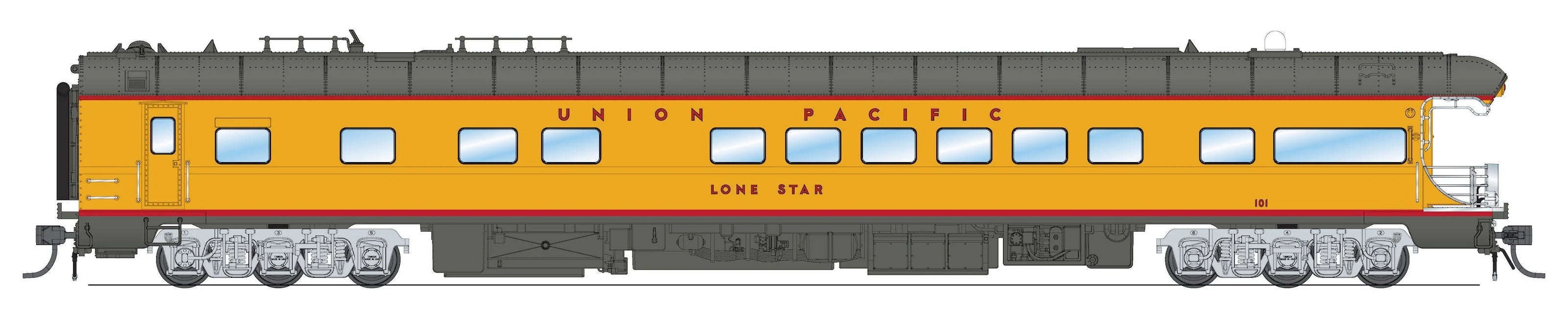 Broadway Limited 9595 - Business Car Union Pacific (UP) #101 "Lone Star", Black "Building America" Drumhead - HO Scale