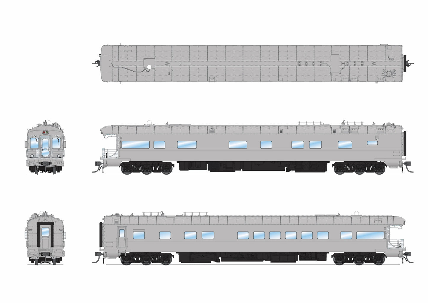 BLI 9596 Union Pacific Business Car #101, Painted Primer Gray, Black Trucks, HO Scale