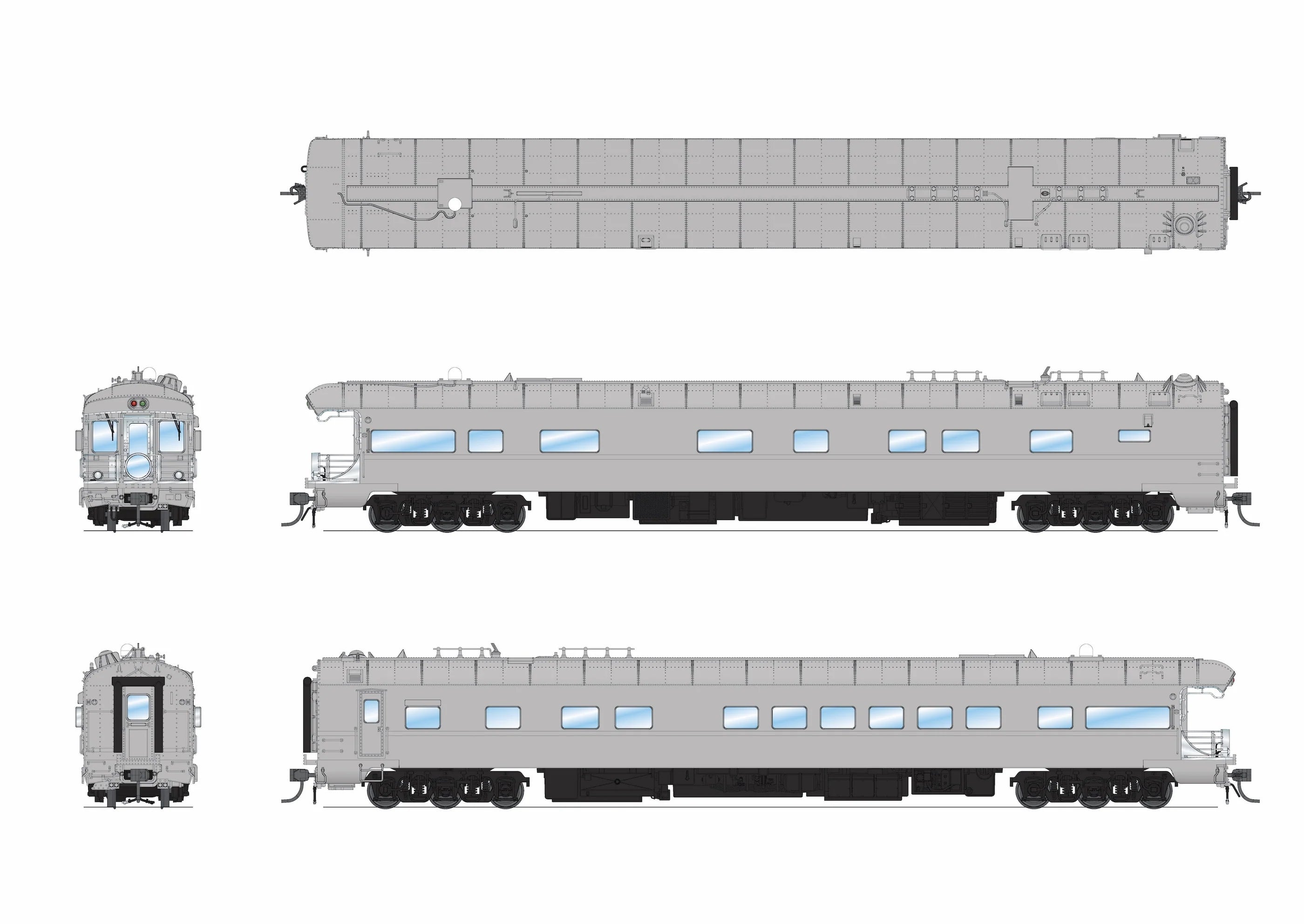 BLI 9596 Union Pacific Business Car #101, Painted Primer Gray, Black Trucks, HO Scale