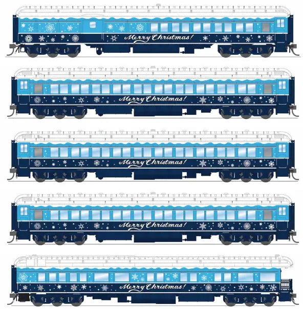 Broadway Limited 9717 HO Holiday-themed Heavyweight 5-Car Passenger Set, Blue & White Scheme