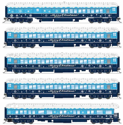 Broadway Limited 9717 HO Holiday-themed Heavyweight 5-Car Passenger Set, Blue & White Scheme