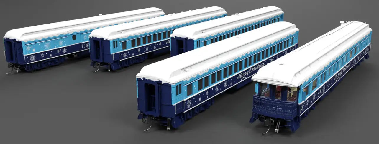 Broadway Limited 9717 HO Holiday-themed Heavyweight 5-Car Passenger Set, Blue & White Scheme