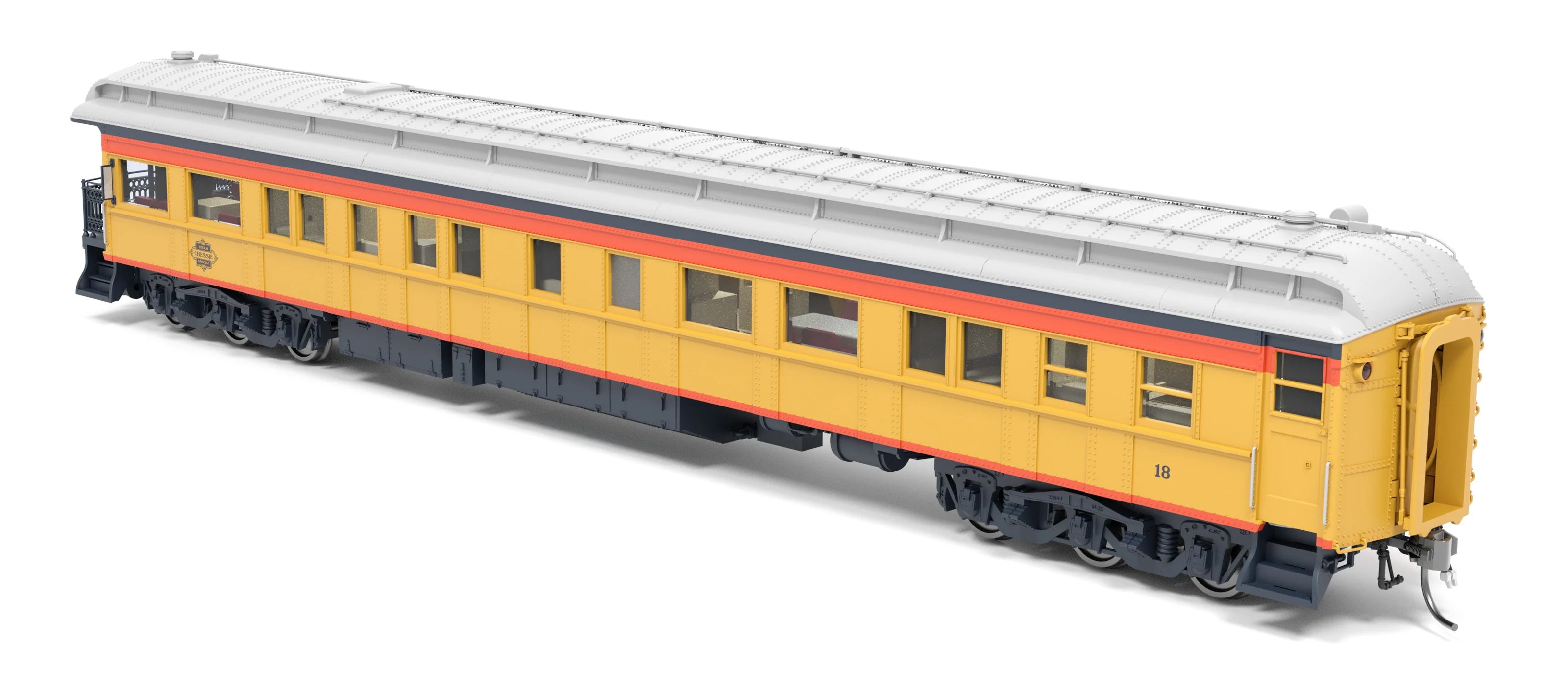 Broadway Limited 9722 Heavyweight Business Car Observation - Ready to Run -- Chessie Steam Special #18 (yellow, blue, vermillion, silver) HO Scale