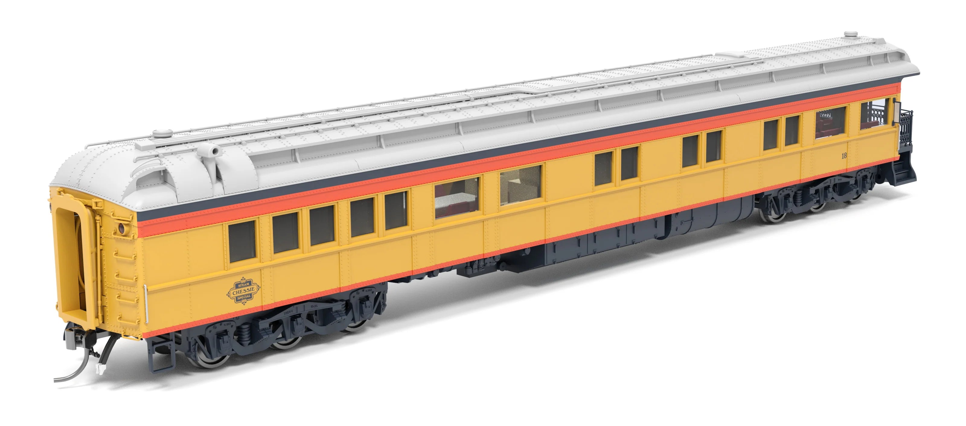 Broadway Limited 9722 Heavyweight Business Car Observation - Ready to Run -- Chessie Steam Special #18 (yellow, blue, vermillion, silver) HO Scale