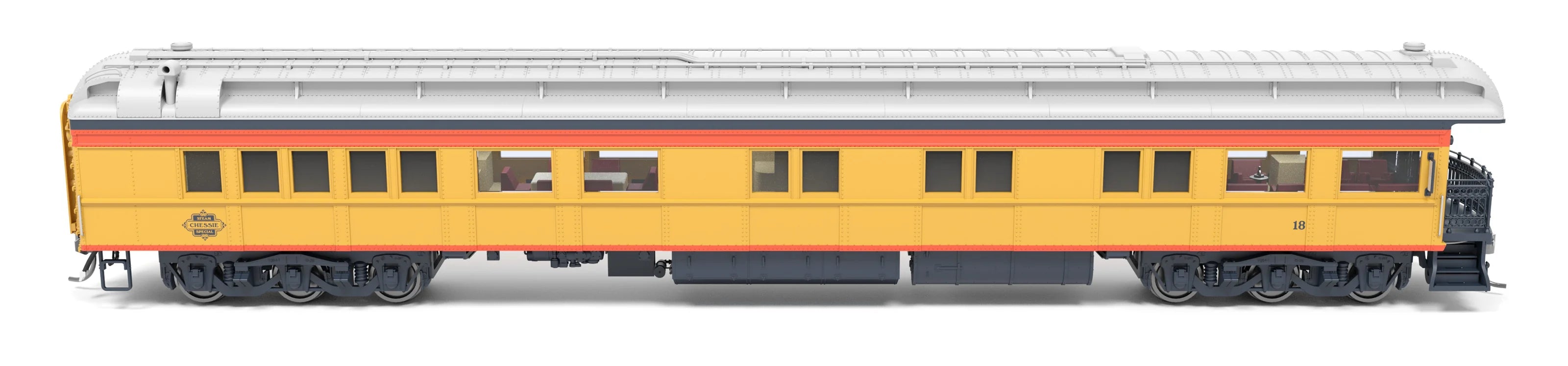Broadway Limited 9722 Heavyweight Business Car Observation - Ready to Run -- Chessie Steam Special #18 (yellow, blue, vermillion, silver) HO Scale
