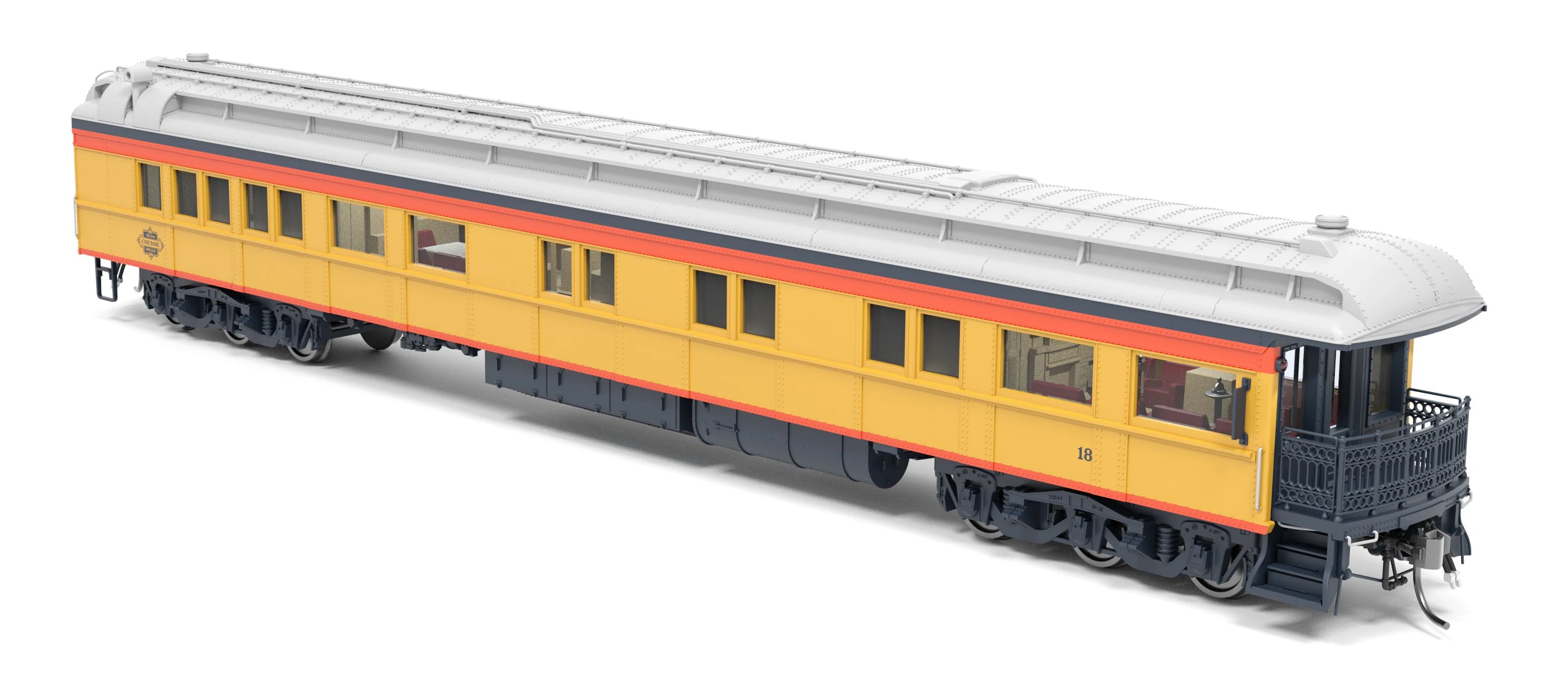 Broadway Limited 9722 Heavyweight Business Car Observation - Ready to Run -- Chessie Steam Special #18 (yellow, blue, vermillion, silver) HO Scale