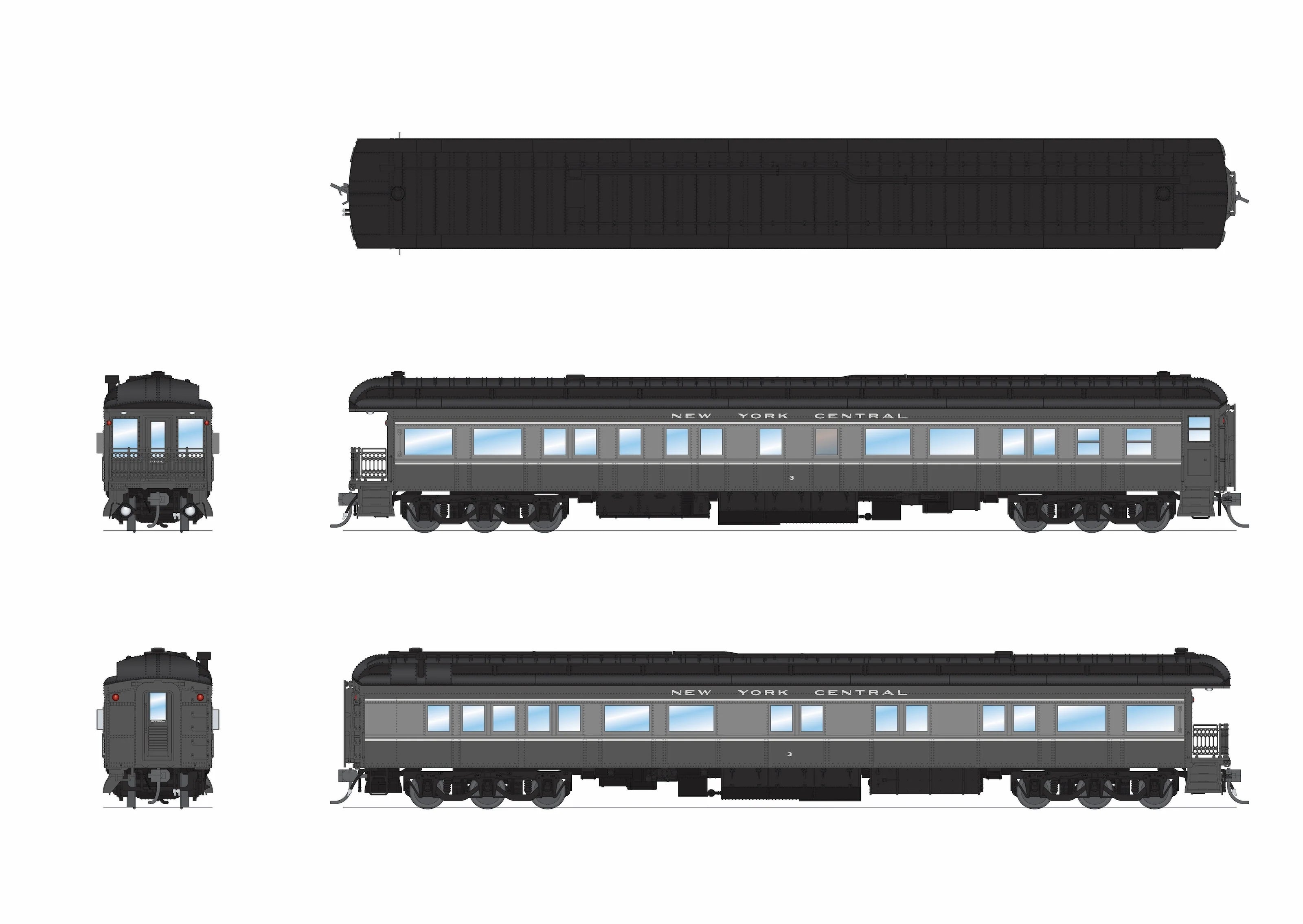 Broadway Limited Imports 9723 New York Central Business Car #3, Two-Tone Gray, HO Scale
